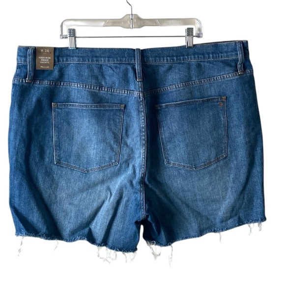 MADEWELL Blue Denim Jean Shorts High-Waisted Raw Hem Women’s Size 36 (Waist 44”) - Picture 5 of 11